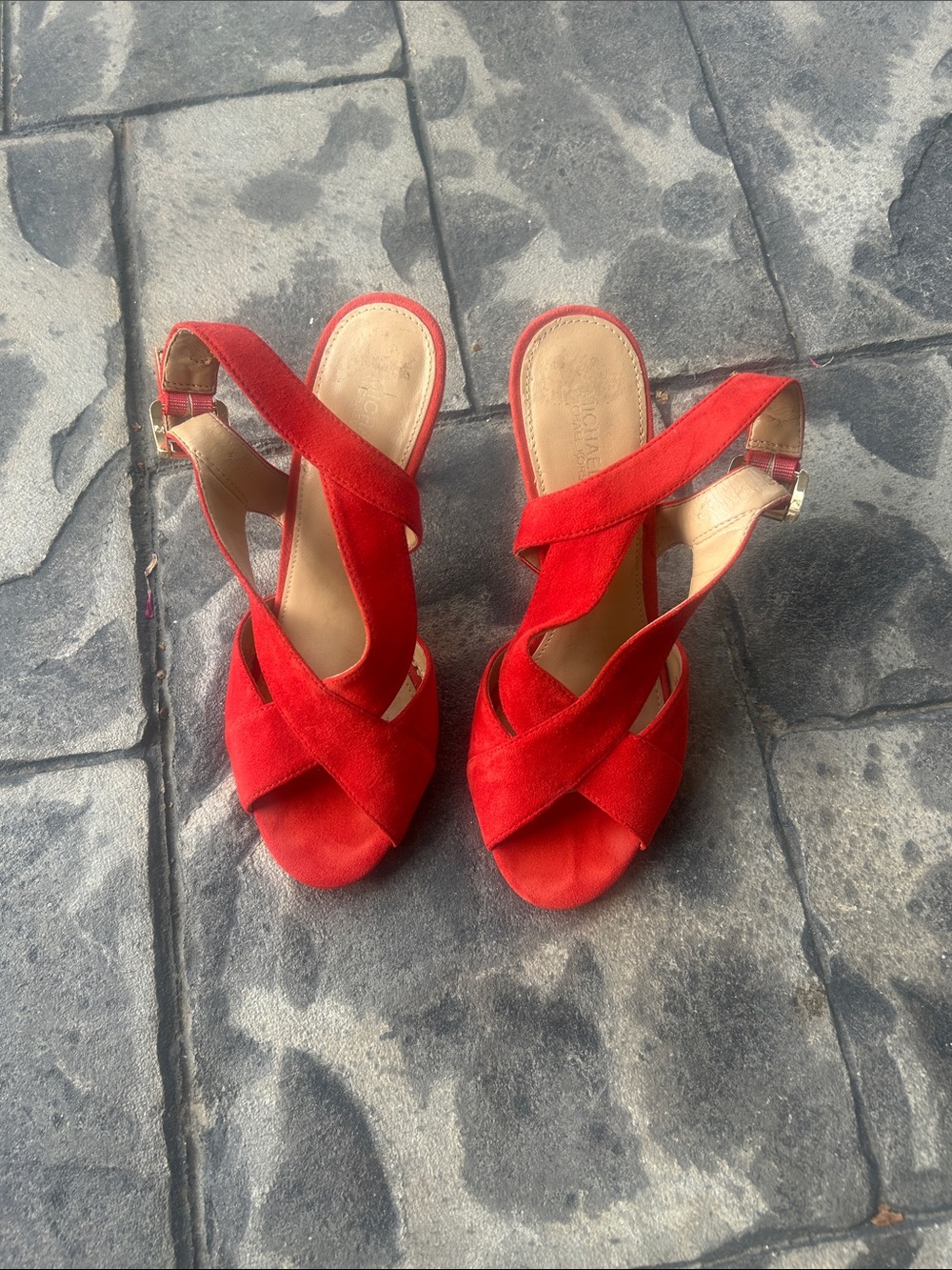 Michael Kors Red Suede Crisscross Slingback Heels